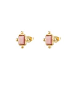 Oorbellen knopje vierkant - roze