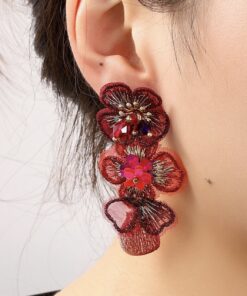 Day & Eve E55177-4 Long Flower Dangle - burgundy - Afbeelding 2