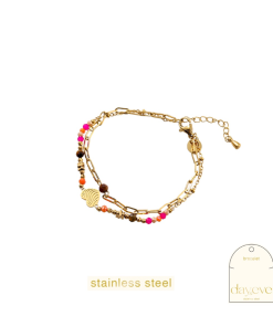 Day & Eve Double Heart Bracelet - Brown + Fucsia