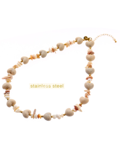 Day & Eve Coral Heart Stones Necklace - White